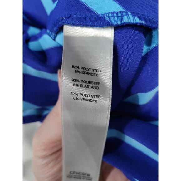 Chico's SZ 2 Zenergy Golf 1/4 Zip Short Sleeve FLAW Diagonal Striped Shirt Blue - Picture 6 of 9
